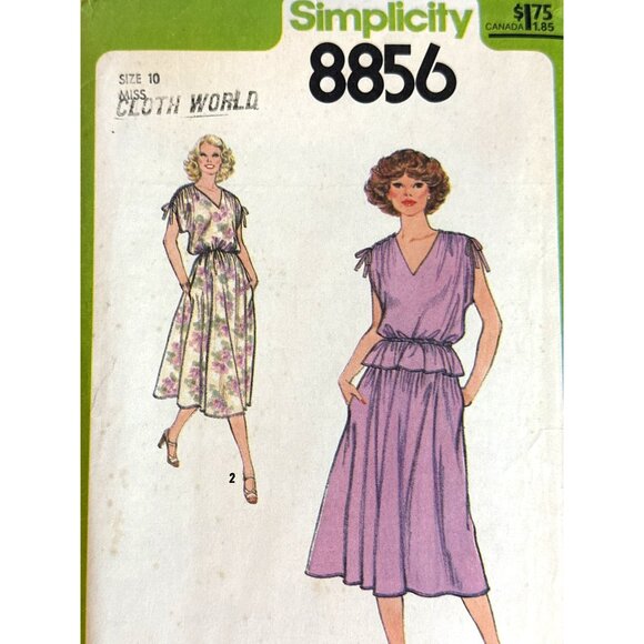 Vintage 70s Simplicity 8856 Blouson Dress Sewing Pattern Top Skirt Size 10 - Picture 1 of 4